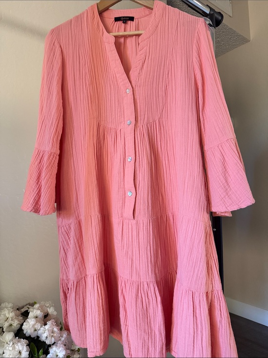 Quince Dresses & Skirts - Quince Coral Pink Tiered Mini Dress Organic Cotton Gauze Tiered Size S